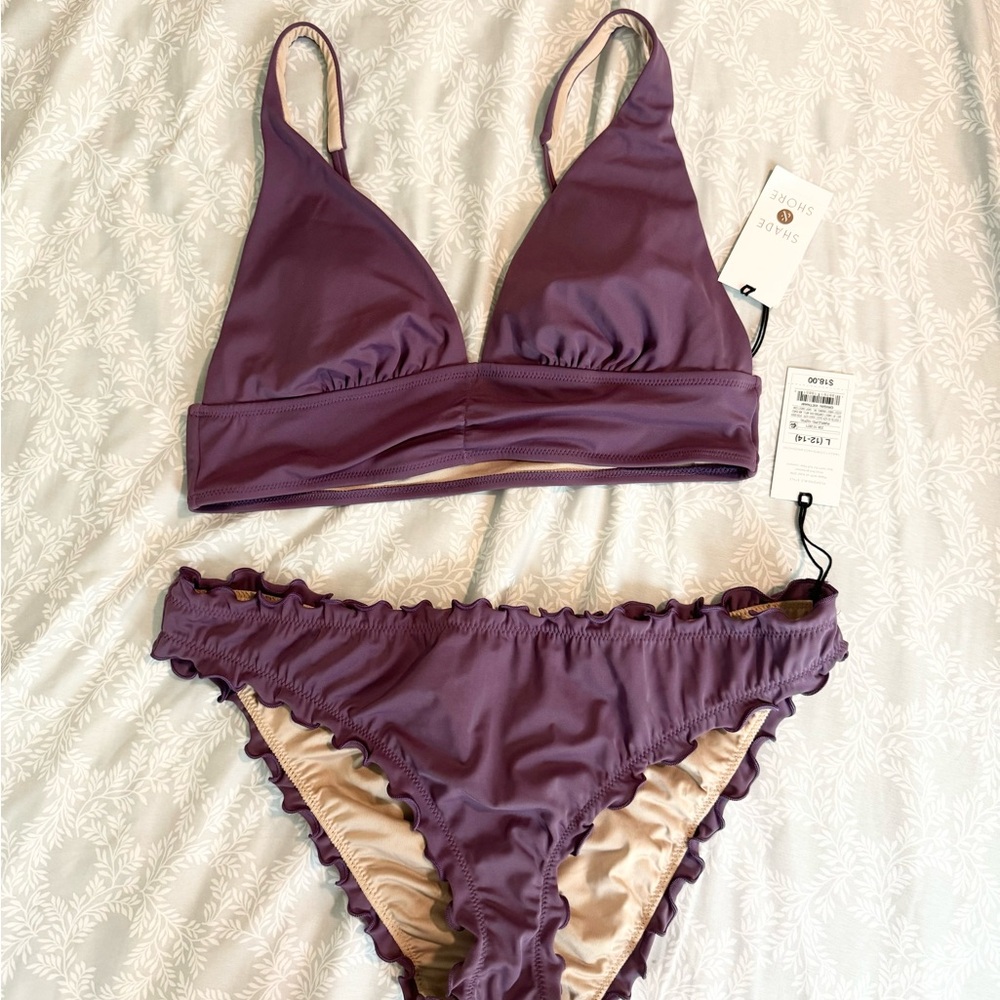 Shade & Shore Purple Ruffle Triangle Bikini Set
